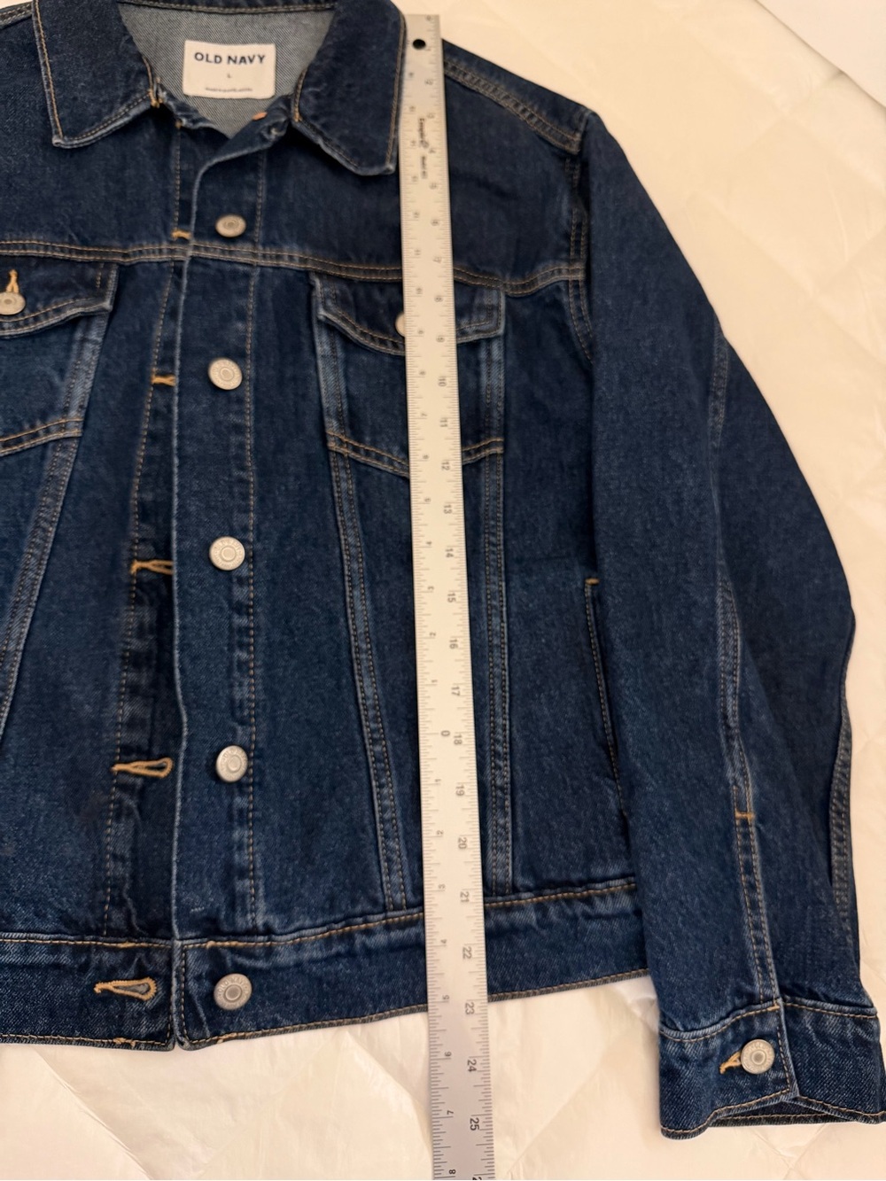 Old Navy Dark Wash Denim Trucker Jacket Women’s Large Button Front Classic - Picture 6 of 7